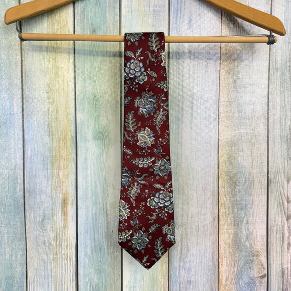 Christian Dior Red Grey Men's Necktie Floral Silk Made in Italy & USA Vintage - Picture 7 of 8